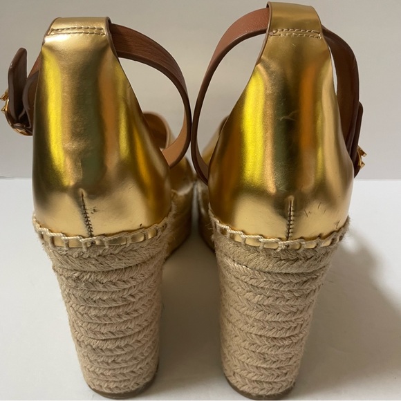 TORY BURCH Matte Metallic Gold Selby Wedge Platform Espadrille Sandals S… - Picture 5 of 15
